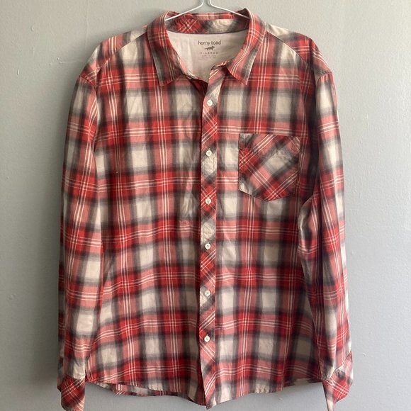 Horny Toad Men's Red Checkered Shirt Button Down Organic Cotton Blend Size XL - Picture 1 of 5